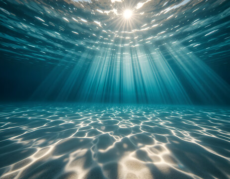 Sunbeams Piercing the Underwater World. Generative AI Background