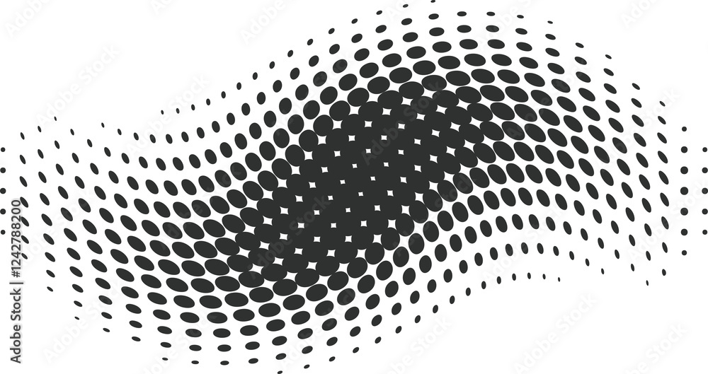 Poster dotted shape. abstract gradient wavy element. halftone geometric line with gradation texture. curved