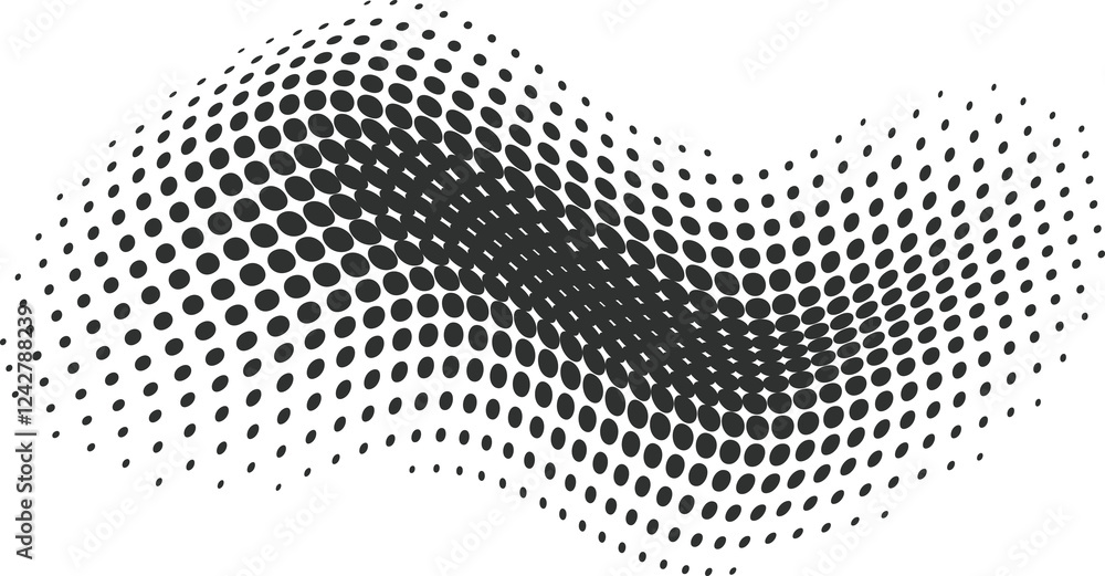 Poster dotted shape. abstract gradient wavy element. halftone geometric line with gradation texture. curved