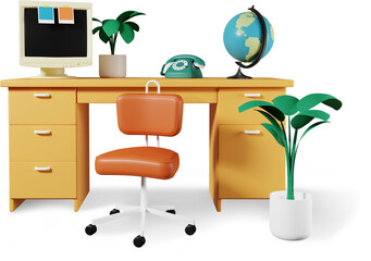 3D office composition with plant
