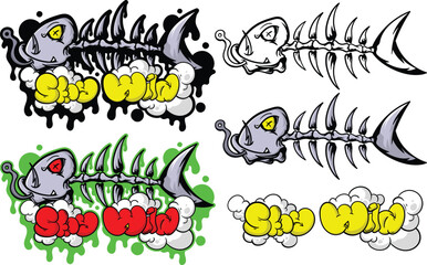 Graffiti fish skull illustration for t-shirt and sticker vector design