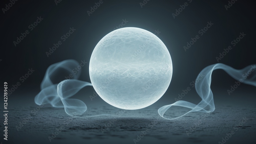 Poster floating glowing orb surrounded by ethereal wisps on a dark backdrop at a tranquil setting