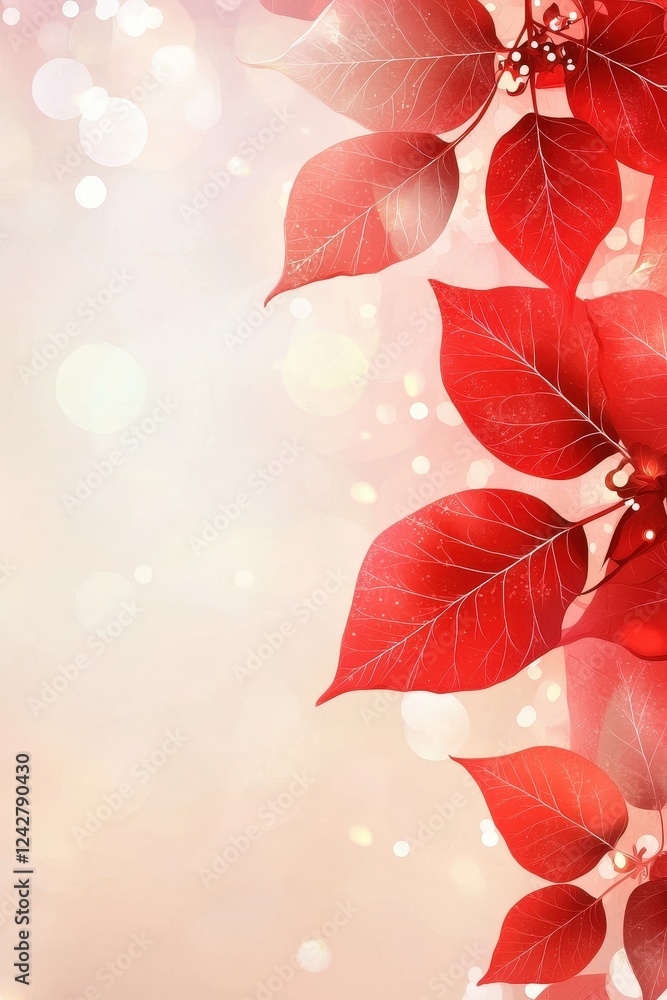 Poster vibrant red leaves on soft background with bokeh effect