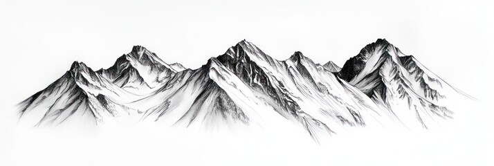 Obraz premium Majestic Mountain Range Pencil Sketch Drawing