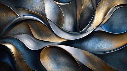 Abstract Metallic Waves in Blue Gold and Silver