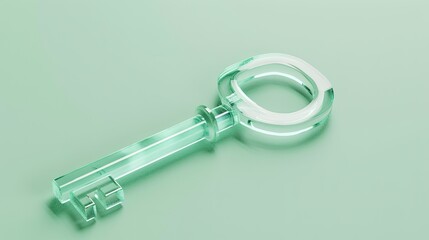 A key icon in the form of an illustration, with a simple and minimalistic style, set against a light green background with a glass texture