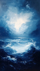 Beautiful seascape with big stormy sea wave.