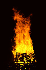 Burning flames on a black background.