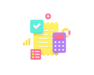Budget tax accounting receipt financial analyzing 3d icon realistic vector illustration. Analysis calculating finance data examining chart graph control accountancy strategy plan payment bill invoice