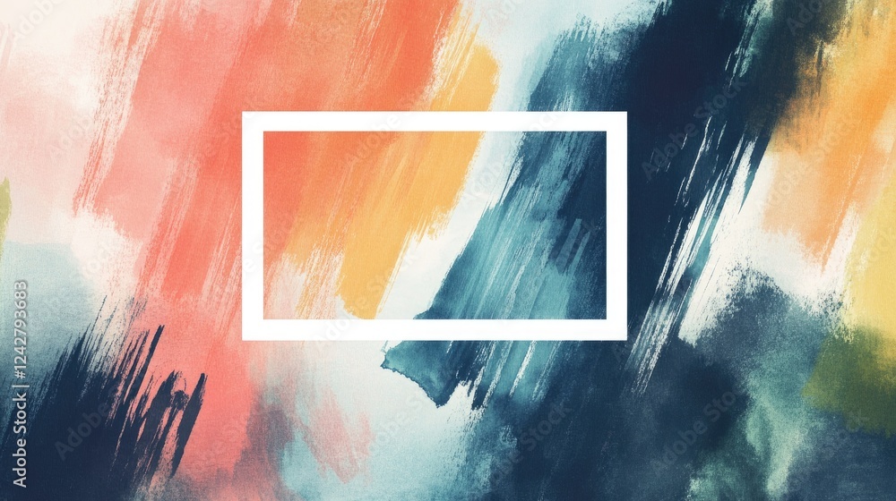Poster abstract painted canvas with white frame