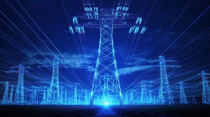 Electric Power Towers Illuminate Night Sky