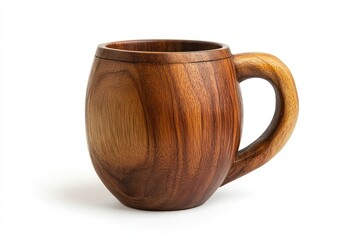 Wooden mug, handcrafted, studio shot, white background, beverage