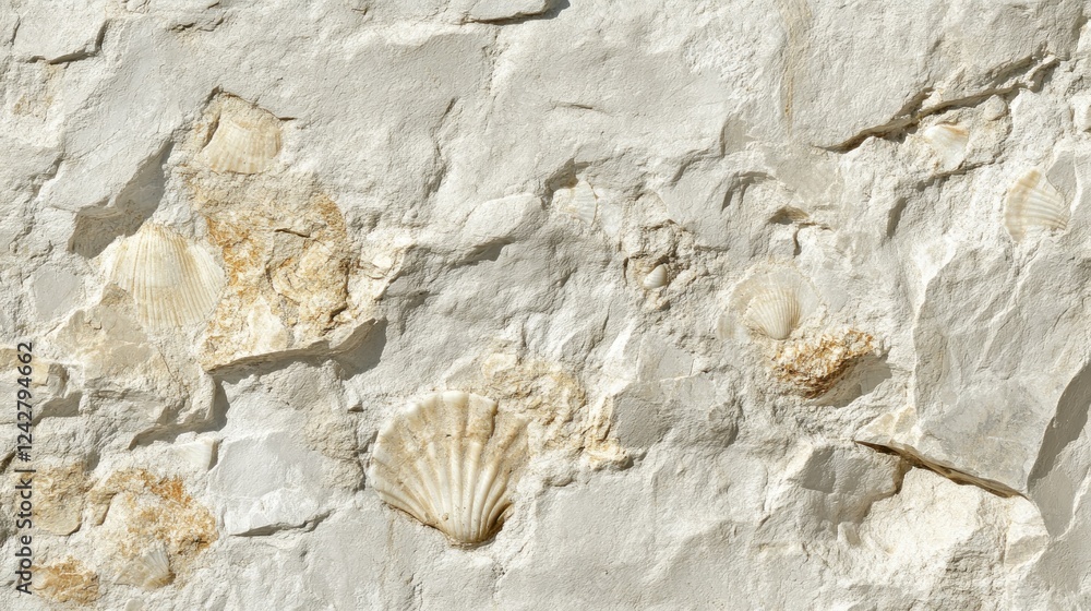 Poster Fossilized Shells Embedded In Light Grey Rock Formation