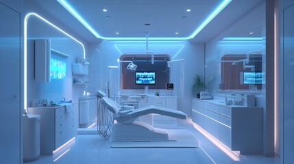 Hightech dental clinic with neatly organized treatment instruments medicine trays and digital Xray machines creating a clean and professional treatment area