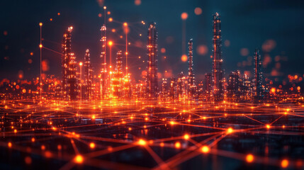 Fototapeta premium Digital icons on a holographic display representing smart city infrastructure and industrial connectivity