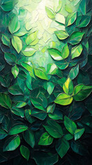Green leaves background, oil color painting.