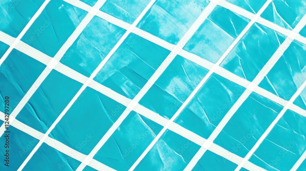 Poster abstract blue tiles pattern white grid design