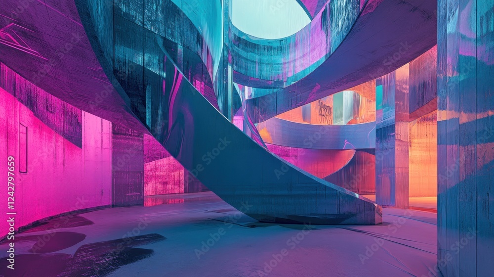 Poster abstract neon lit concrete structure design