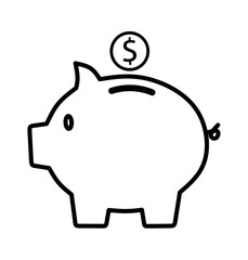 vector icon of piggy bank with dollar coins on white background