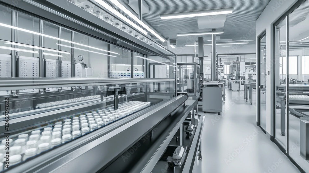 Aufkleber a spacious laboratory filled with high-tech equipment and neatly arranged glass containers. the brig