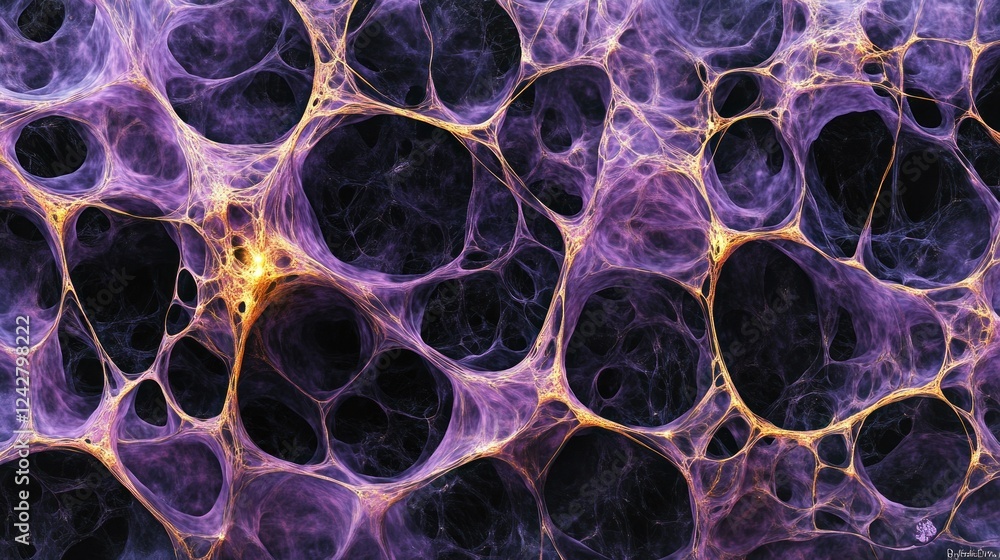 Poster abstract purple and gold network structure design