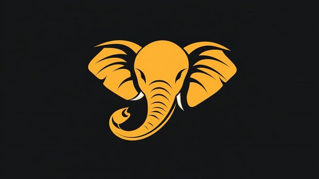 Golden Elephant Head: A bold and captivating illustration of an elephant's head in a vibrant golden hue against a dark background. The intricate details and dynamic pose convey strength, wisdom.