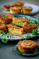 Vegetable savory muffins with savoy cabbage, feta cheese, and Psyllium husks