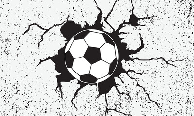 Sport vector illustration with soccer ball coming in cracked wall with grunge texture. eps 10