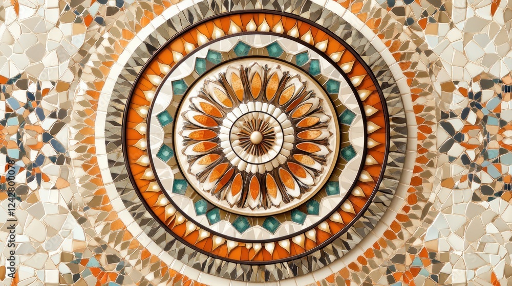 Poster Intricate Mosaic Tile Circular Mandala Design