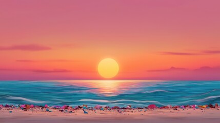 Fototapeta premium Vibrant Sunset Over Calm Ocean Waves