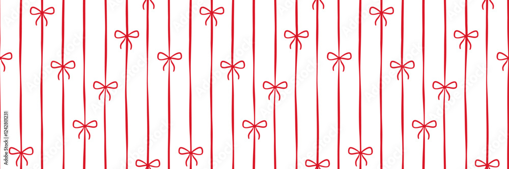Aufkleber red bow vector banner seamless repeating ribbon stripes pattern, festive border concept design