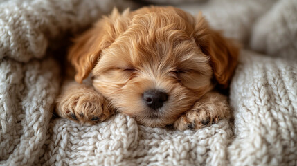 Joyful celebration of National Puppy Day with an adorable sleeping puppy nestled in cozy knit blankets