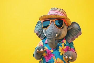 Cartoon elephant in sunglasses and hat