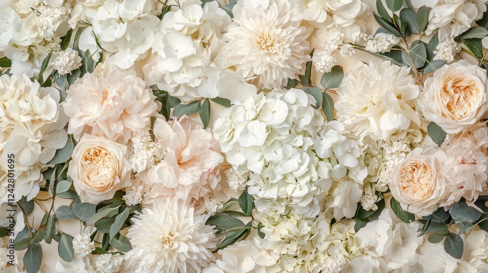 Poster a beautiful composition of various flowers in soft pastel tones fills the frame with delicate petals
