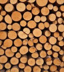 Wooden logs stacked neatly in a rectangular formation on a clean white background, wooden logs, rustic arrangement, log stack
