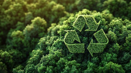 Nestled among vibrant greenery, a symbol crafted from foliage embodies the spirit of recycling, highlighting the unity of nature and efforts to promote environmental sustainability together