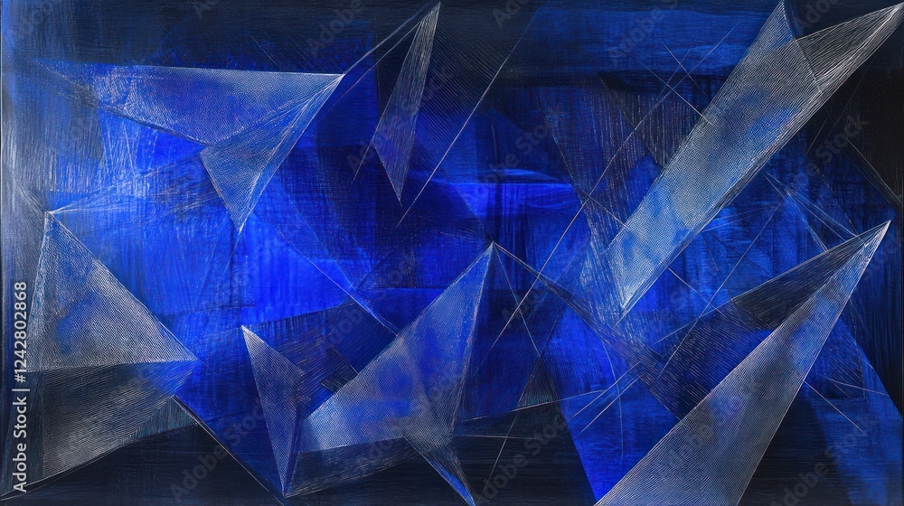 Poster Abstract Blue Canvas with Intersecting Triangles