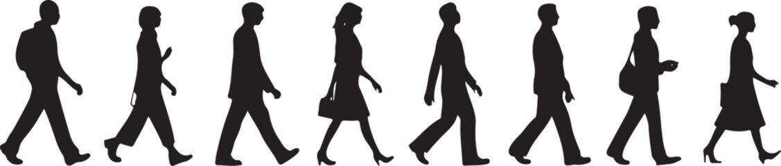 Silhouettes of Diverse People Walking