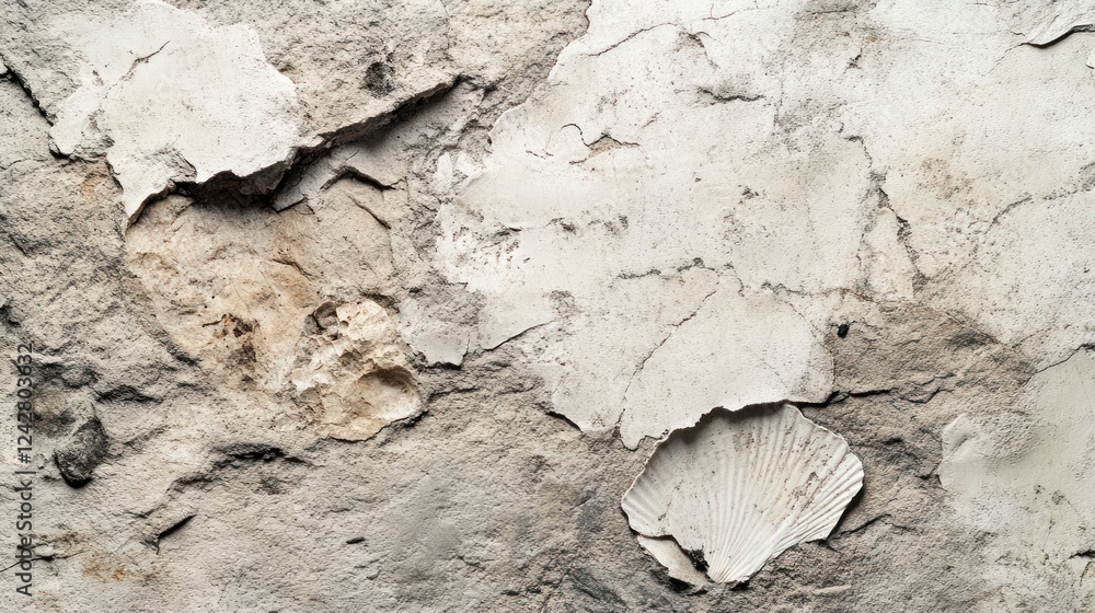 Poster Ancient Fossils Embedded In Weathered Stone Wall