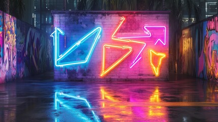  Neon Right and left arrow icons. Arrow symbol. Glowing pointers on black background. Location right indicator for road, casino, bar, cinema, nightclub. neon sign of Arrow decoration