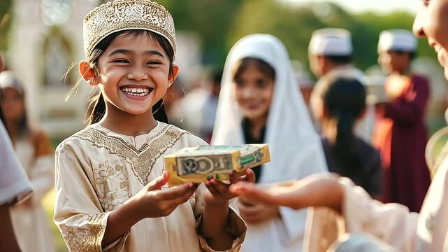 Children Receiving Eid Gifts in New Clothes
