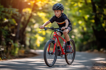 Fototapeta premium teenage cyclist riding a bicycle outdoors on a picturesque rural road