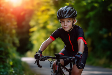 Naklejka premium teenage cyclist riding a bicycle outdoors on a picturesque rural road