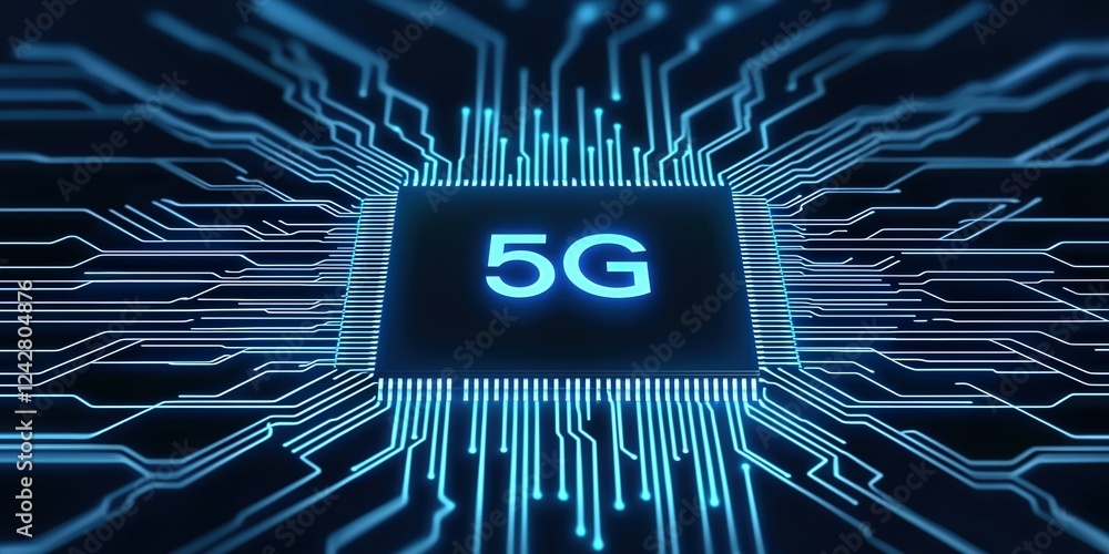 Poster 5g networks concepts. 5g technology represented by a circuit board background.