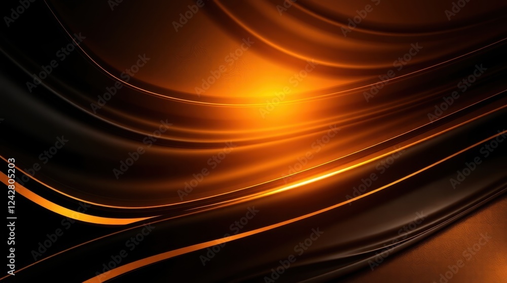 Poster radiant curves of orange and black flowing together in a mesmerizing abstract display of light and m