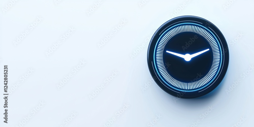 Poster 5g networks concepts. modern clock on a minimalist background with blue accents.
