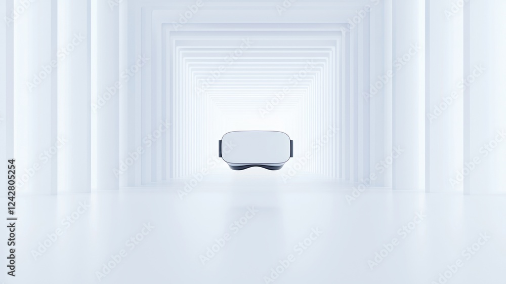 Poster 5g networks concepts. virtual reality headset in a minimalist, futuristic setting.