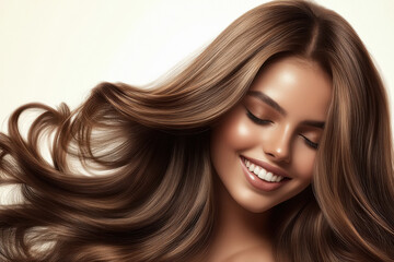 Obraz premium A Indian model woman with long, wavy and shiny hair poses