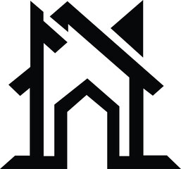 Simple Black Logo Icon of a House, This is a minimalist, black silhouette of a house Logo Icon
