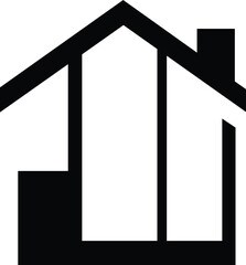 Simple Black Logo Icon of a House, This is a minimalist, black silhouette of a house Logo Icon